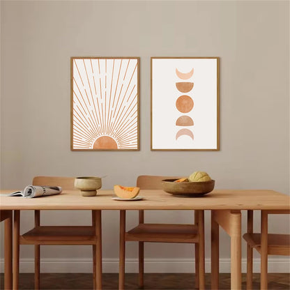 boho mid century abstract sun and moon nordic canvas