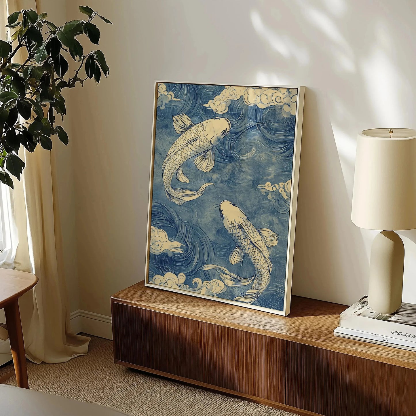 Japanese Blue Wave Koi Fish Canvas Print