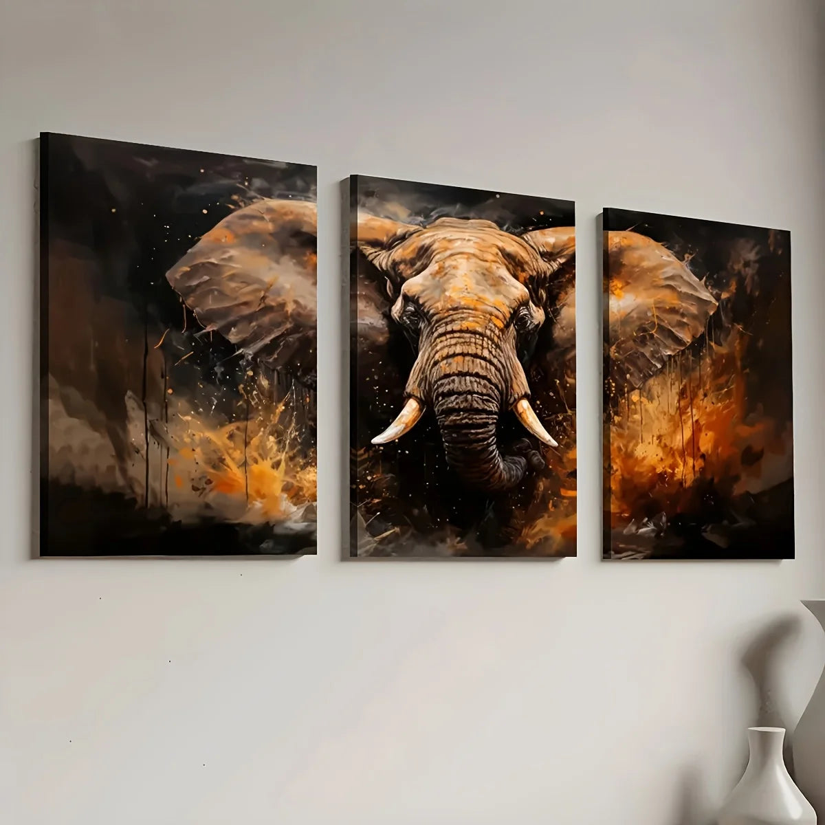 Retro abstract elephant canvas wall art