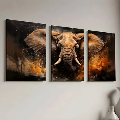 Retro abstract elephant canvas wall art