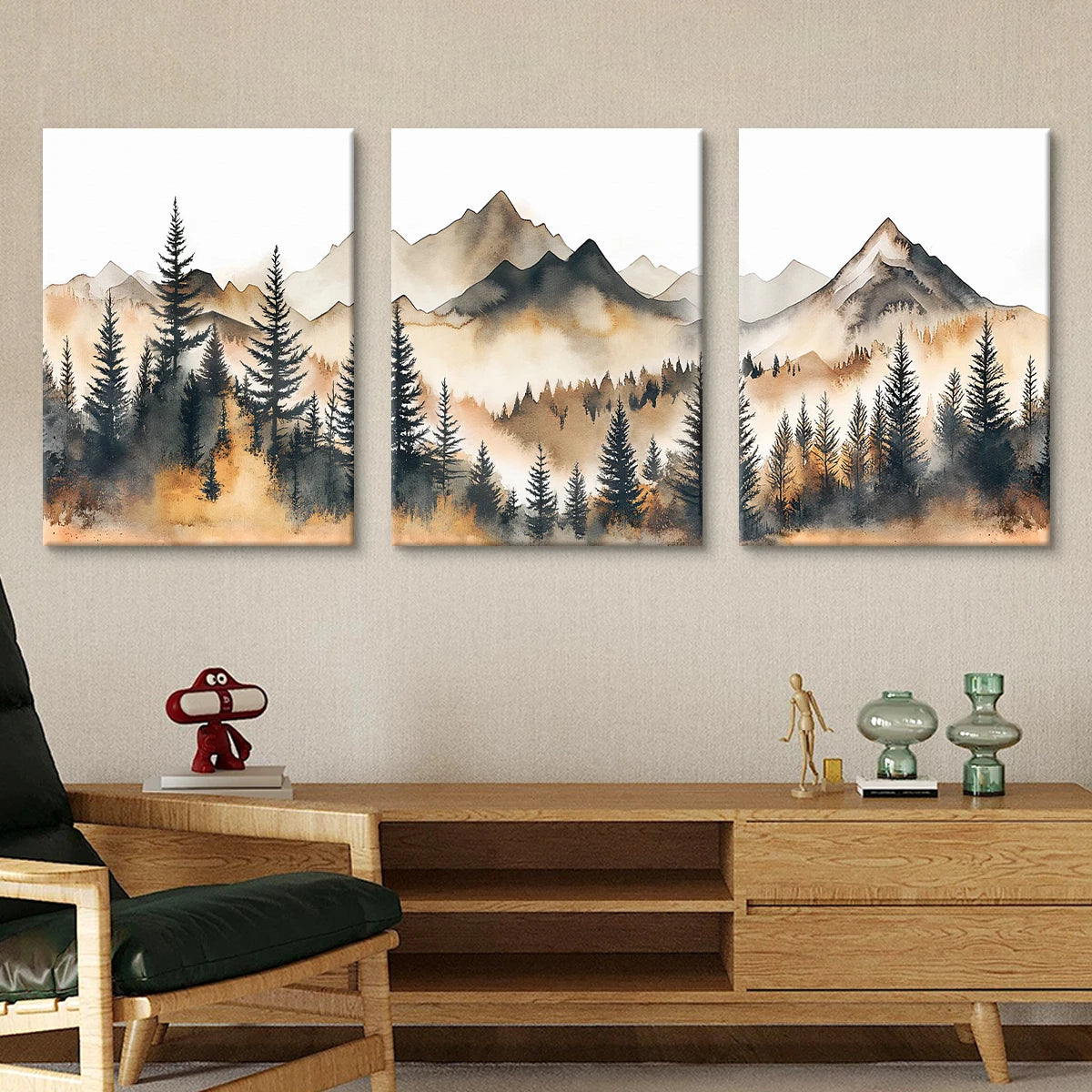Romantic Trees & Mountains Landscape Canvas - Set Of 3