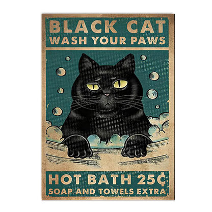 funny black cat are you pooping bathroom canvas sign