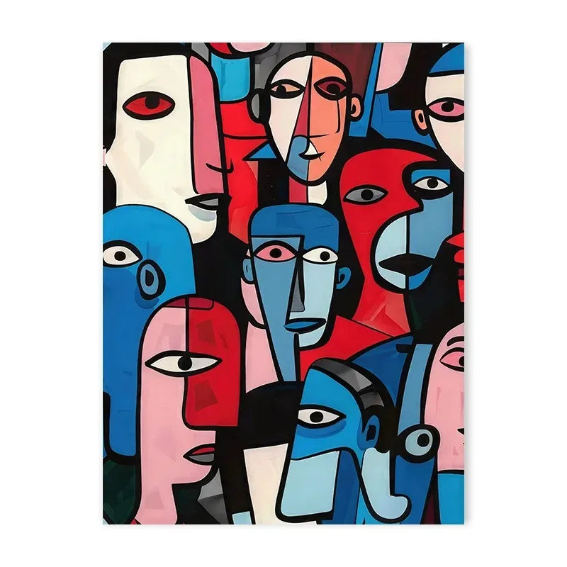 Geometric mosaic human face abstract canvas wall art