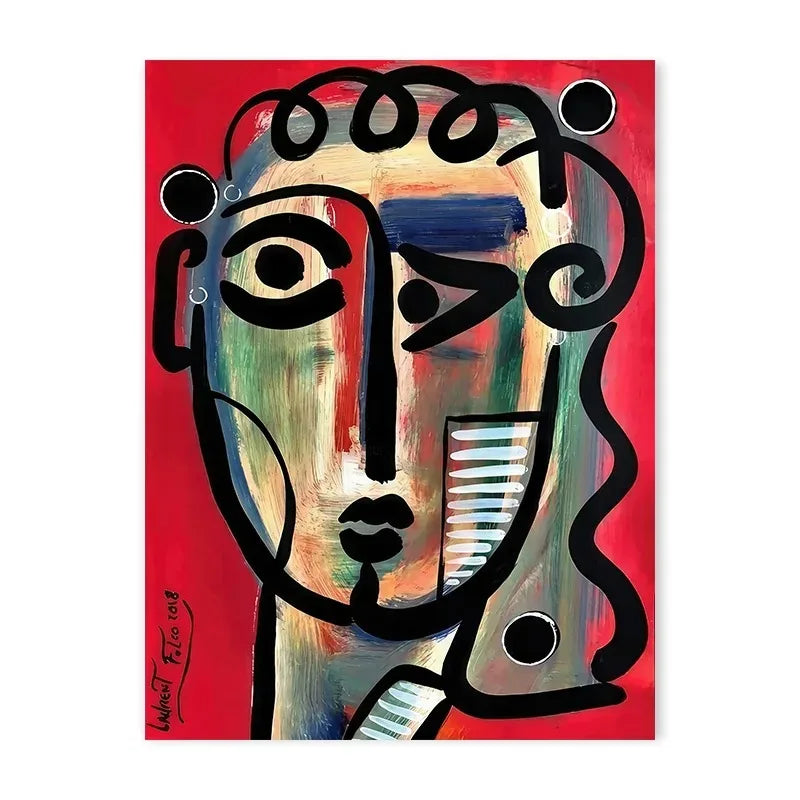 Geometric mosaic human face abstract canvas wall art