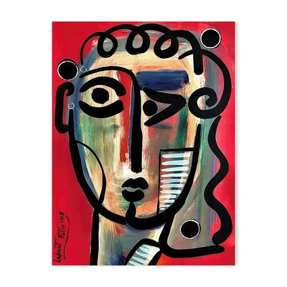 Geometric mosaic human face abstract canvas wall art