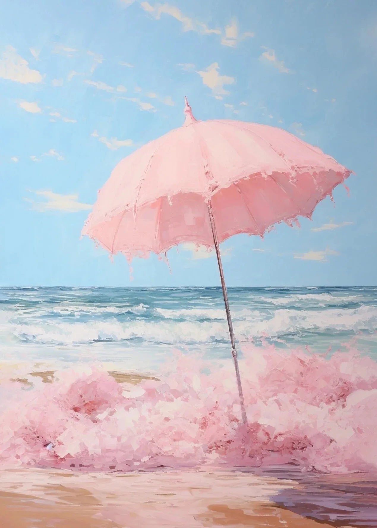 pink horse standing at coastal beach boho canvas print