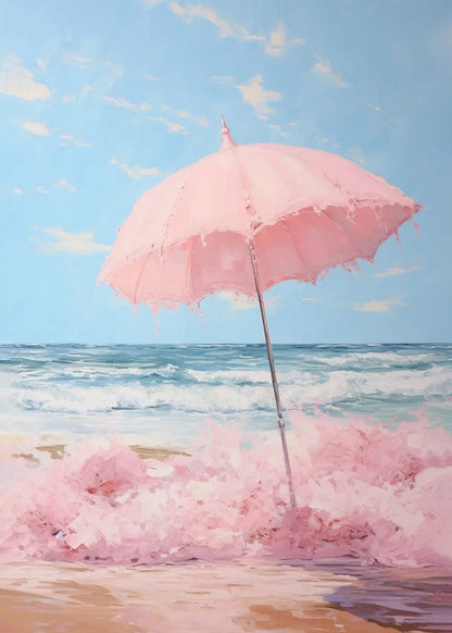 pink horse standing at coastal beach boho canvas print