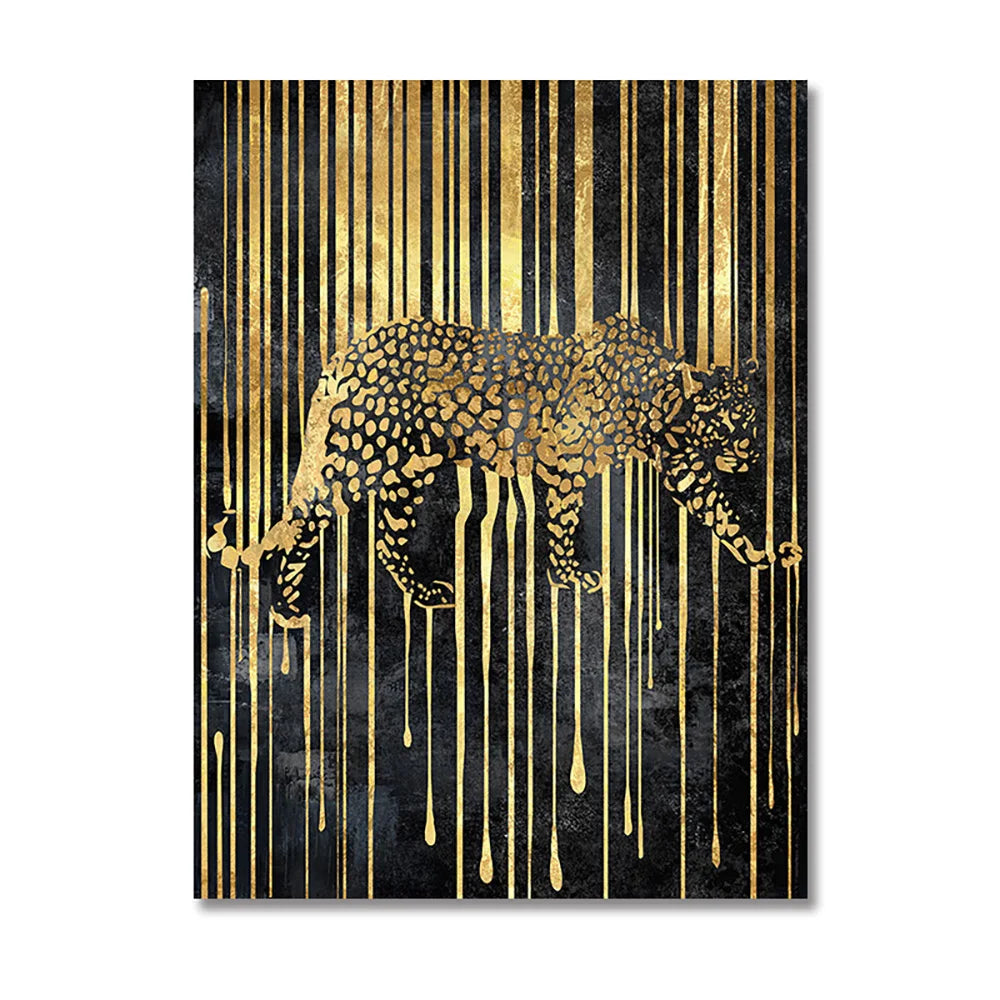 Abstract Gold Line Animals Canvas