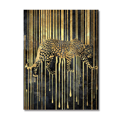 Abstract Gold Line Animals Canvas