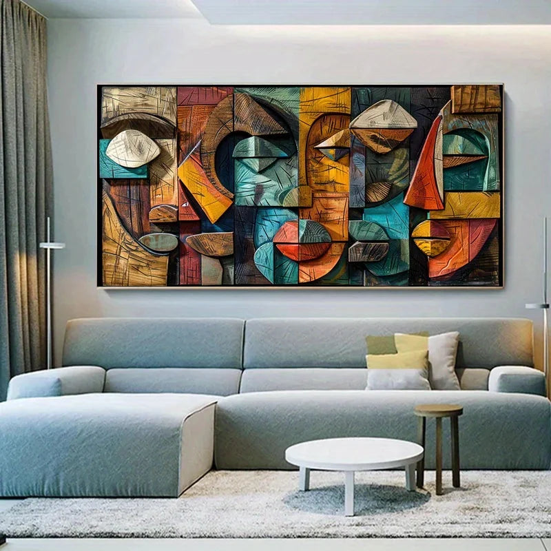 frameless textured geometric abstract canvas wall art