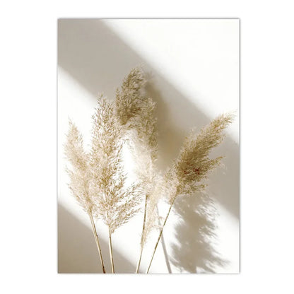 minimalist beige canvas with reed grass and flowers nordic style