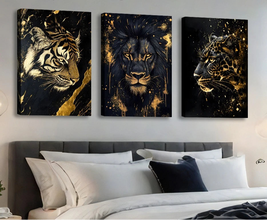 Black & Gold Animal Canvas - Set Of 3