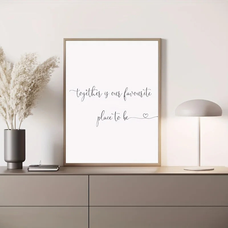 three piece beige one line couple romantic quote canvas set