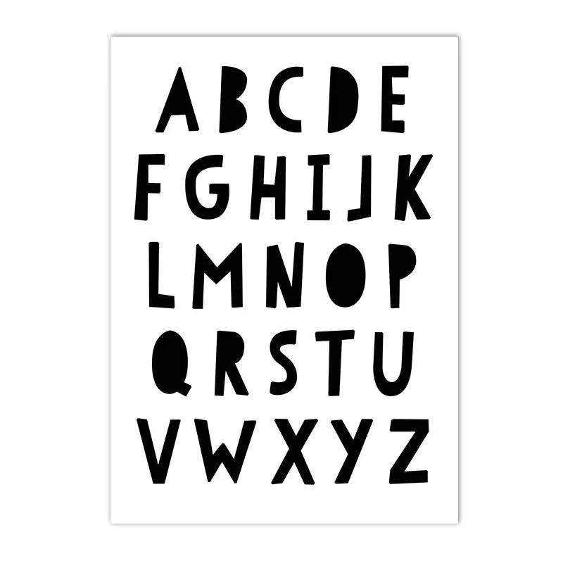 black and white canvas with arrows alphabet and numbers for kids room