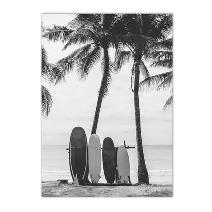 black and white starfish beach with palm tree sun and sea nordic canvas