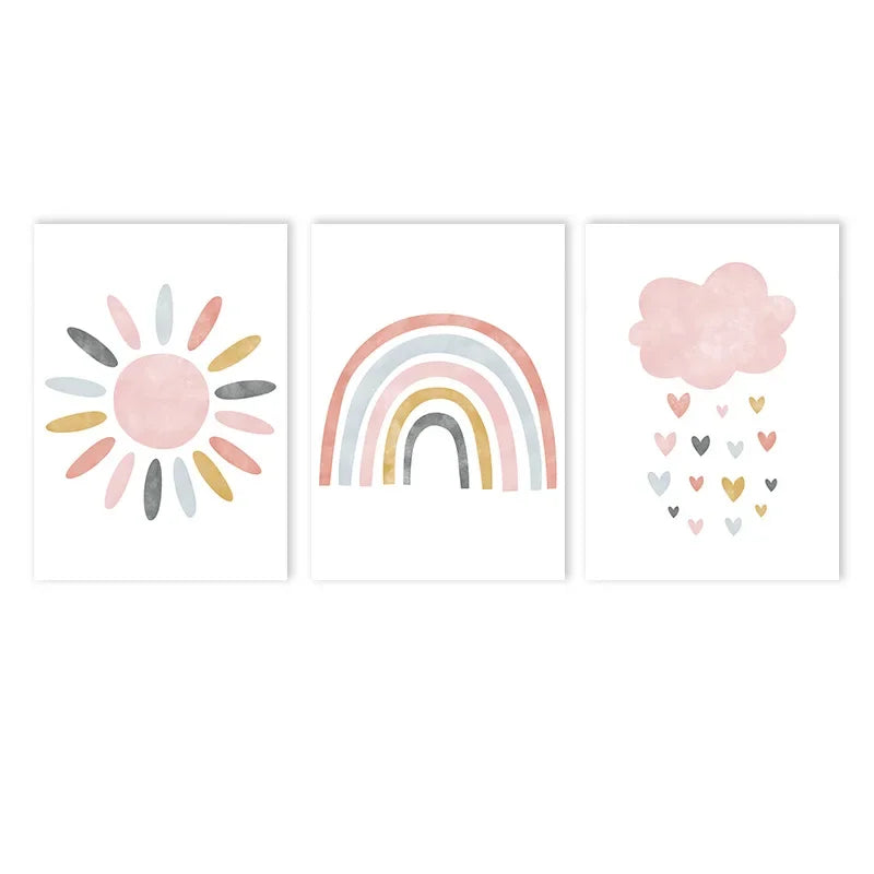 pink cartoon rainbow sun nursery canvas print