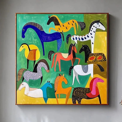 minimalist yellow horse portrait canvas wall art