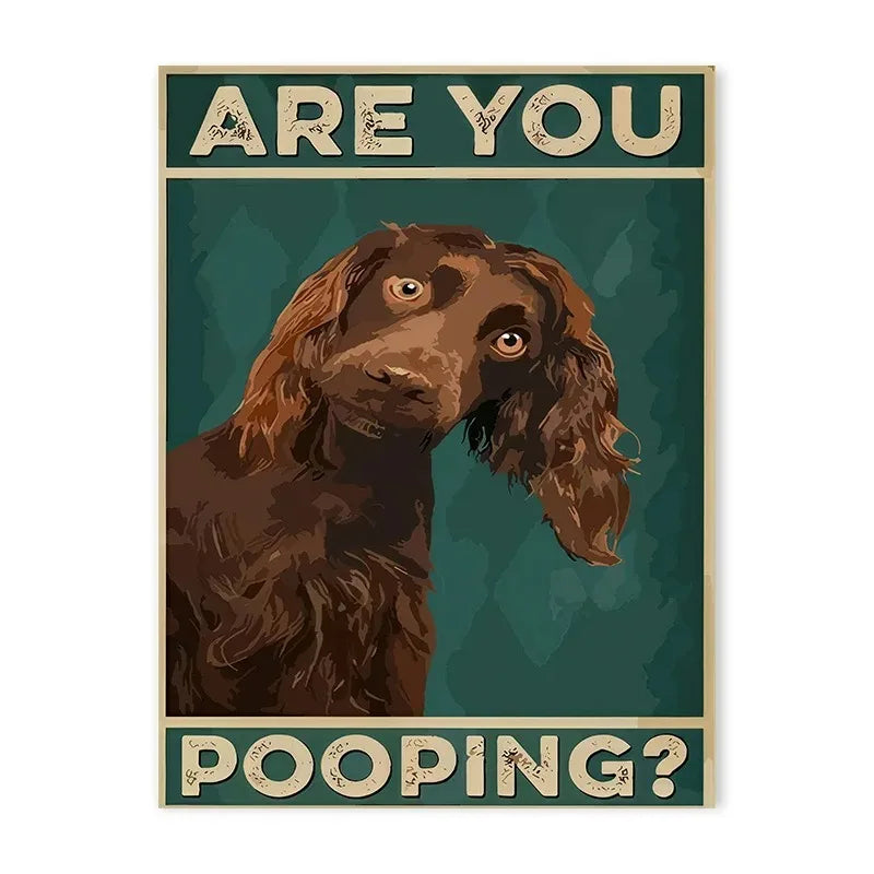 Funny cats and dogs “Are You Pooping?” bathroom canvas wall art