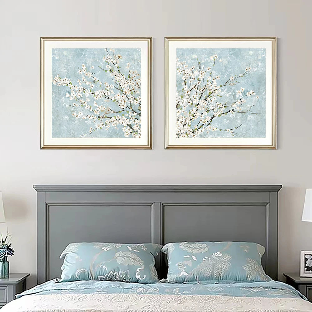 two-panel cherry blossom Nordic floral canvas wall art