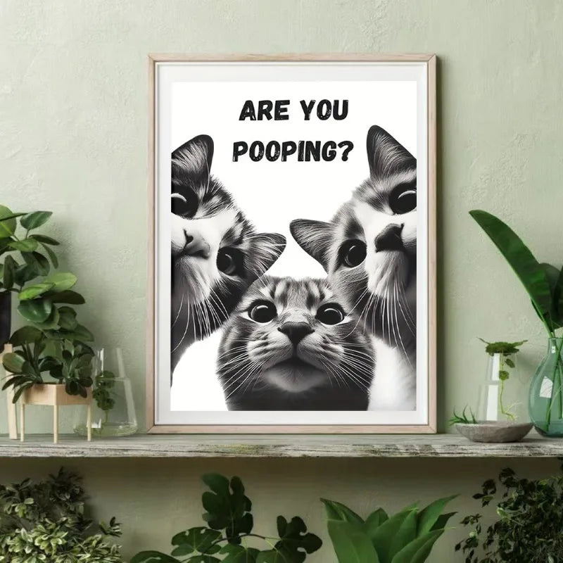 funny bathroom cat are you pooping frameless canvas