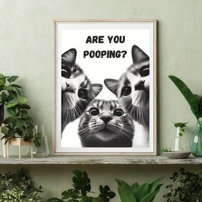funny bathroom cat are you pooping frameless canvas