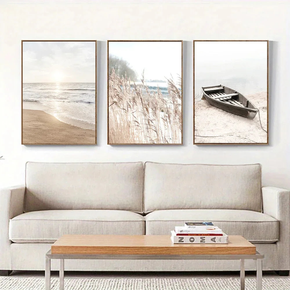 coastal beach with reef and gentle sea waves Nordic canvas wall art