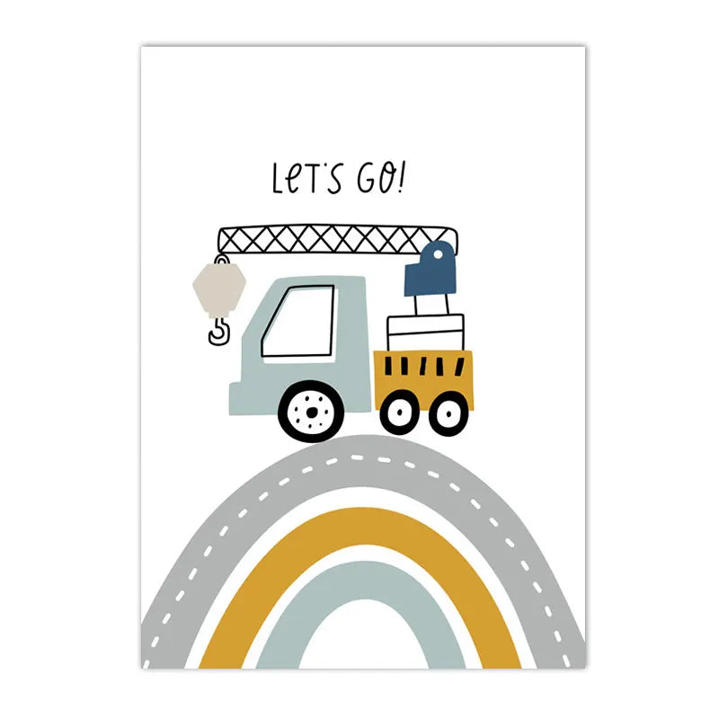 cartoon tractor truck excavator crane kids construction canvas