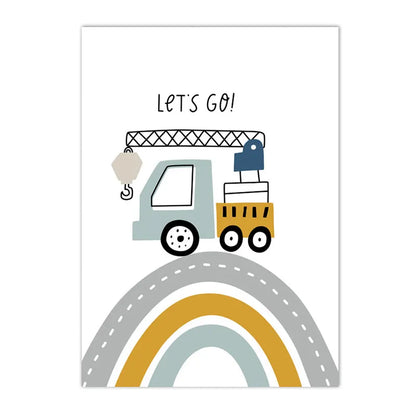 cartoon tractor truck excavator crane kids construction canvas