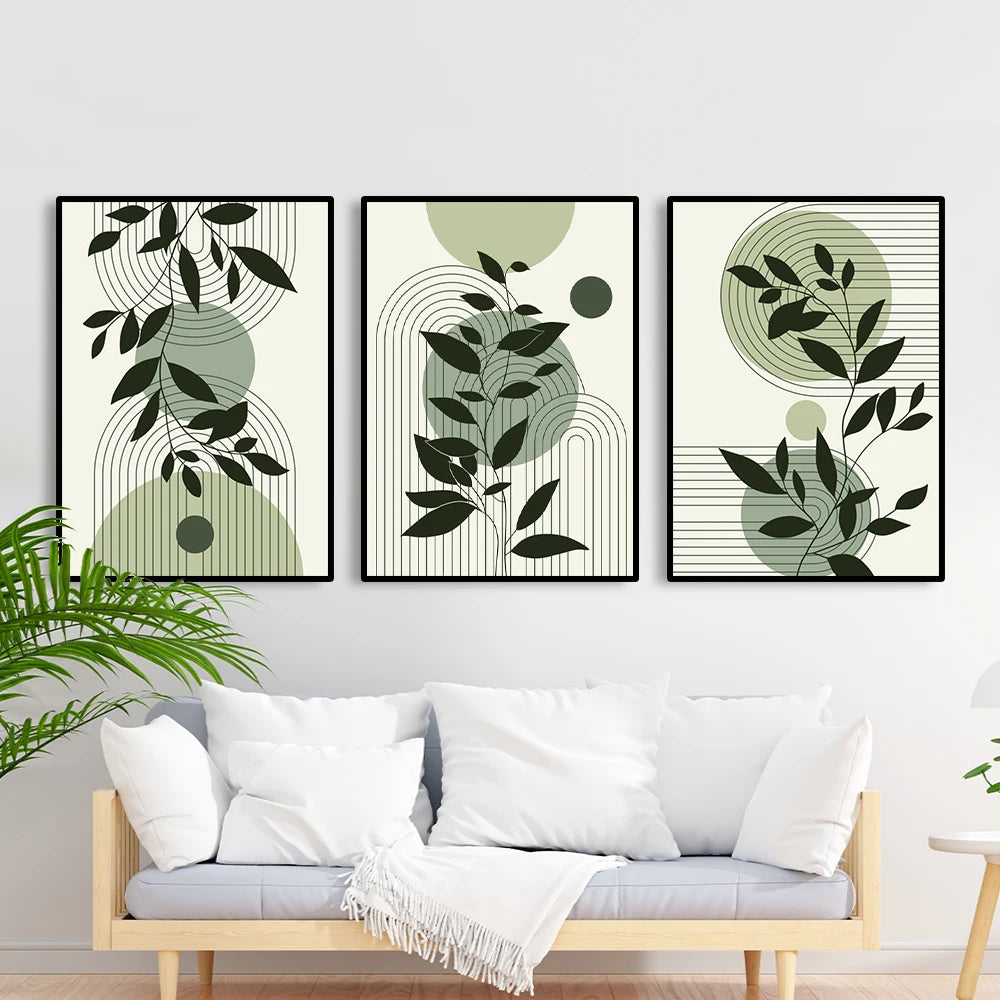 Abstract Geometric Shape & Leaves Canvas