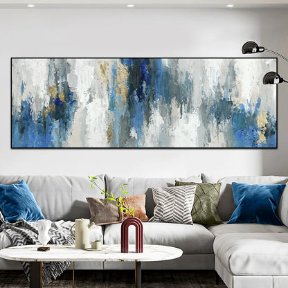 abstract nordic blue wave oil canvas wall art