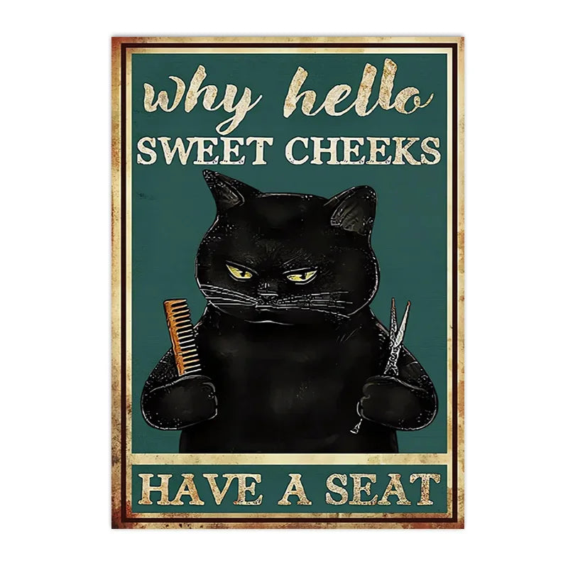 funny black cat are you pooping bathroom canvas sign