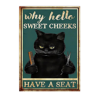 funny black cat are you pooping bathroom canvas sign