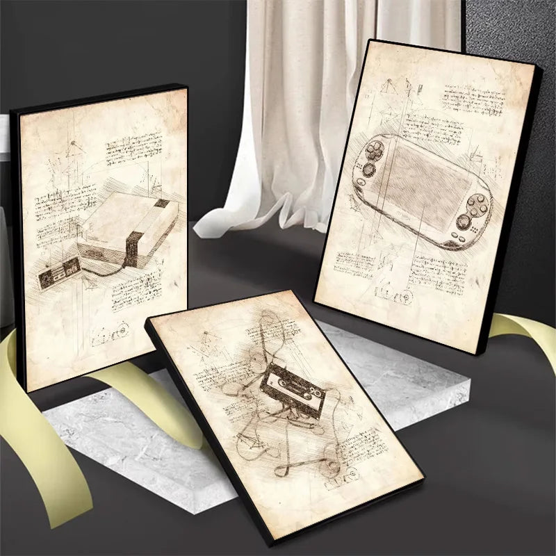 Vintage Sketch Gaming Blueprint Prints Collection
