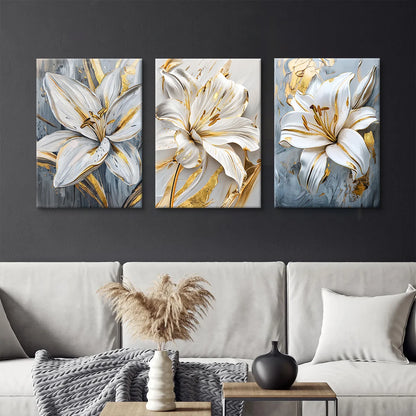 Gold Foil Ginkgo Flower Canvas - Set Of 3