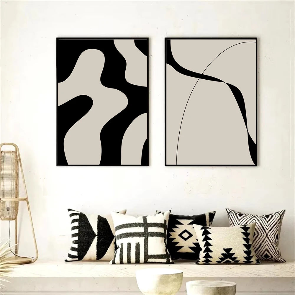 minimalist black and white abstract Nordic canvas