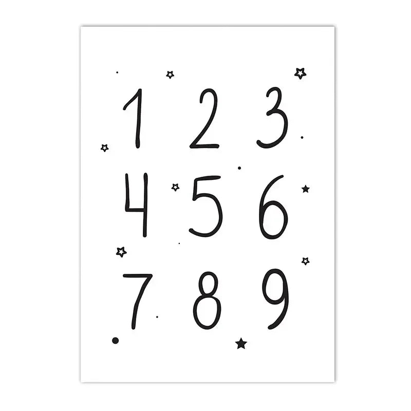 black and white canvas with arrows alphabet and numbers for kids room