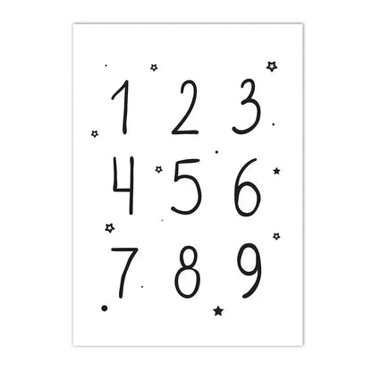 black and white canvas with arrows alphabet and numbers for kids room