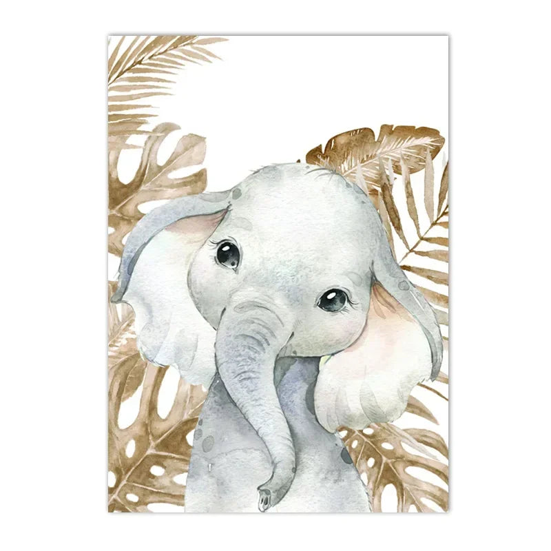 nordic jungle animals giraffe elephant panda lion kids canvas