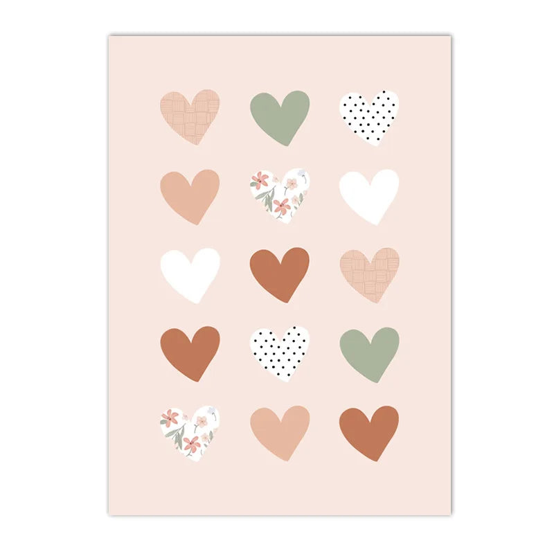 pink rainbow hearts sun and clouds nordic kids canvas