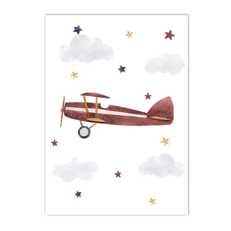 kids nordic cartoon canvas with balloon car and airplane