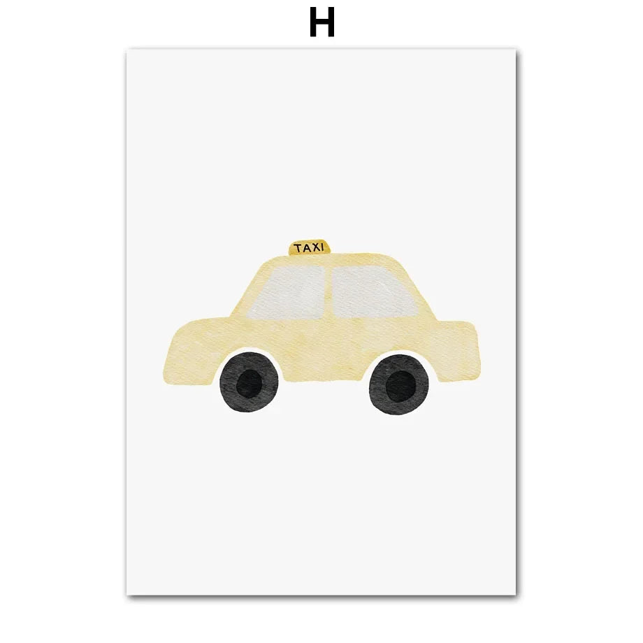 Cartoon Bear Construction Vehicle Canvas Art