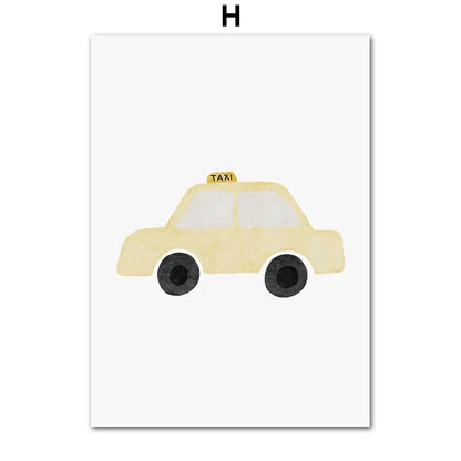 Cartoon Bear Construction Vehicle Canvas Art