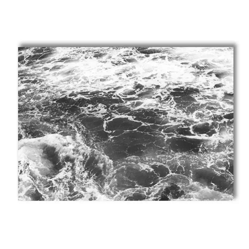 black and white coastal canvas with coconut palms sea and figure silhouette