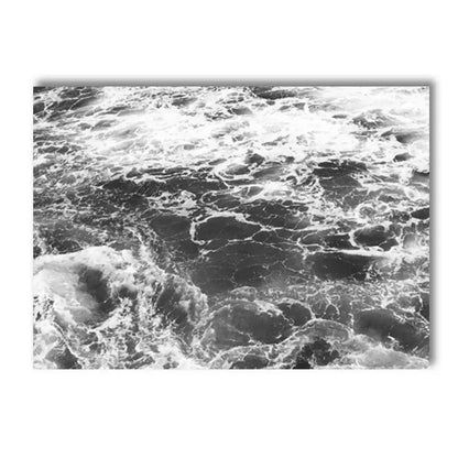 black and white coastal canvas with coconut palms sea and figure silhouette