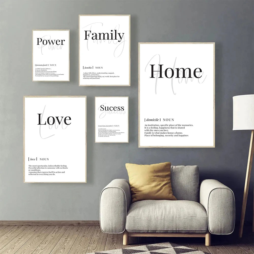 black and white home love family nordic typography canvas