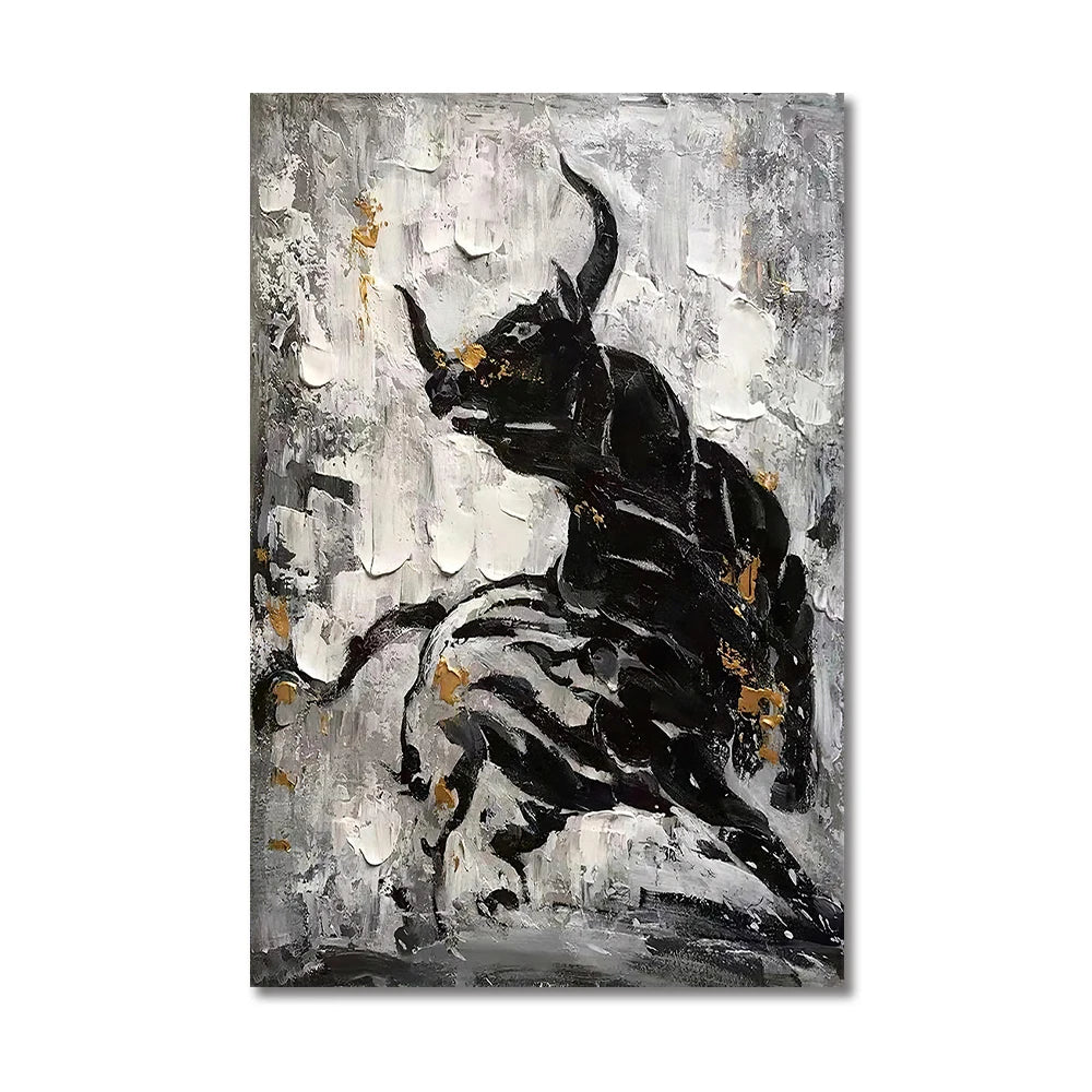 Black and white abstract bull canvas wall art