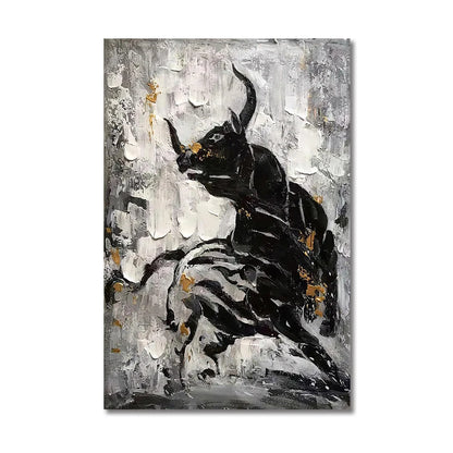 Black and white abstract bull canvas wall art