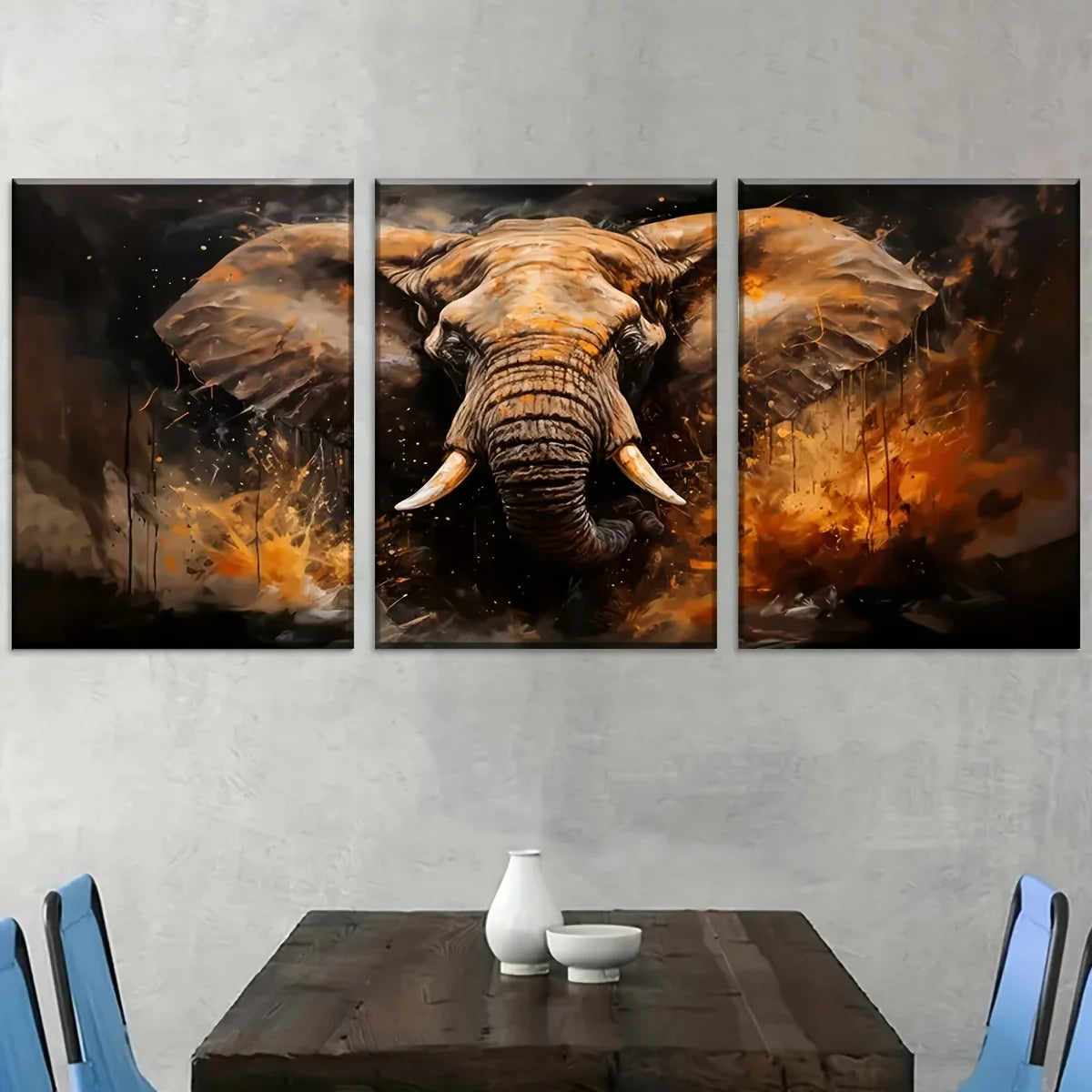 Retro abstract elephant canvas wall art