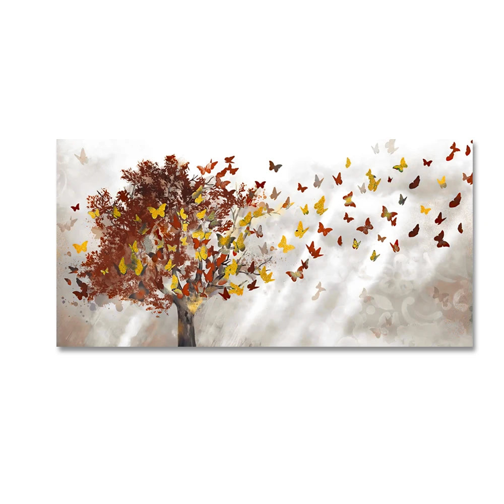 Abstract blue trees with butterfly Nordic canvas wall art