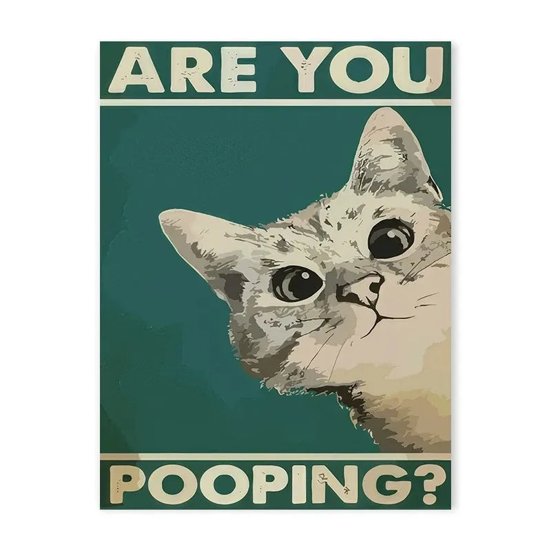 Funny cats and dogs “Are You Pooping?” bathroom canvas wall art